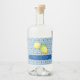 タイル地中海のウォーターカラーレモン結婚式の引き出物 リキュールボトルラベル