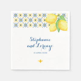 タイル地中海のウォーターカラーレモン スタンダードカクテルナプキン