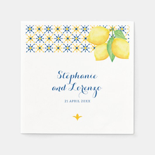 タイル地中海のウォーターカラーレモン スタンダードカクテルナプキン (正面)