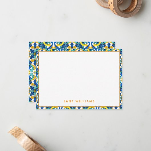 タイル地中海のパターパーソナライズされたン ノートカード (正面/裏面インサイチュ)