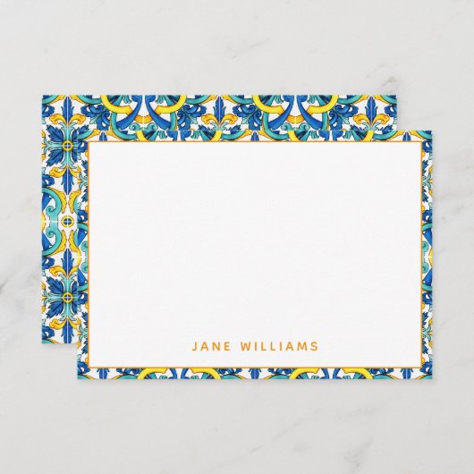 タイル地中海のパターパーソナライズされたン ノートカード (正面/裏面)