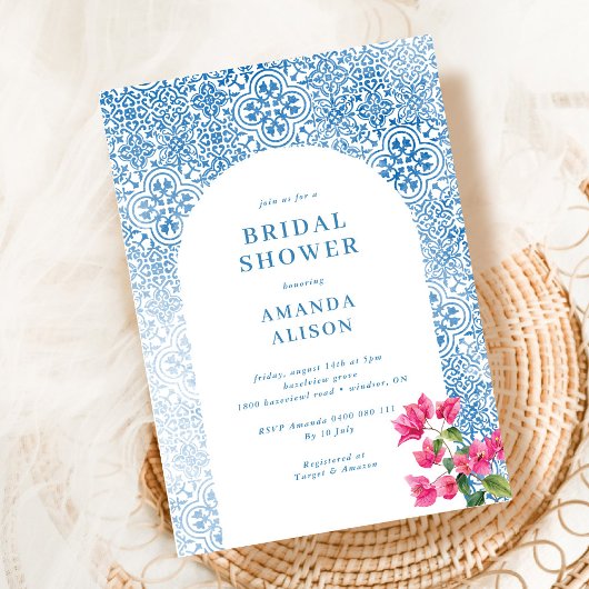 タイル地中海のパターンブライダルシャワー 招待状