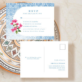 タイル地中海のパターンRSVP応答 案内ポストカード