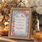 タイル地中海のピンクフローラバーメニュー ポスター