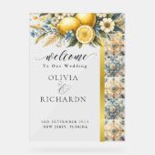 タイル地中海のフラワーイタリアンポジターノレモン アクリルサイン (正面)