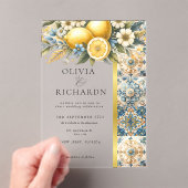 タイル地中海のフラワーイタリアンポジターノレモン アクリル招待状 (インサイチュ (ポータブル))