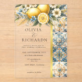 タイル地中海のフラワーイタリアンポジターノレモン アクリル招待状 (正面)