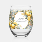 タイル地中海のフラワーイタリアンポジターノレモン ステムなしワイングラス (正面)