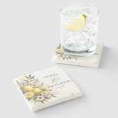 タイル地中海のフラワーイタリアンポジターノレモン ストーンコースター (横)