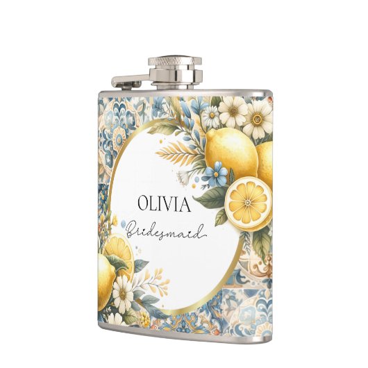 タイル地中海のフラワーイタリアンポジターノレモン フラスク (左)