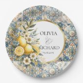 タイル地中海のフラワーイタリアンポジターノレモン ペーパープレート (正面)