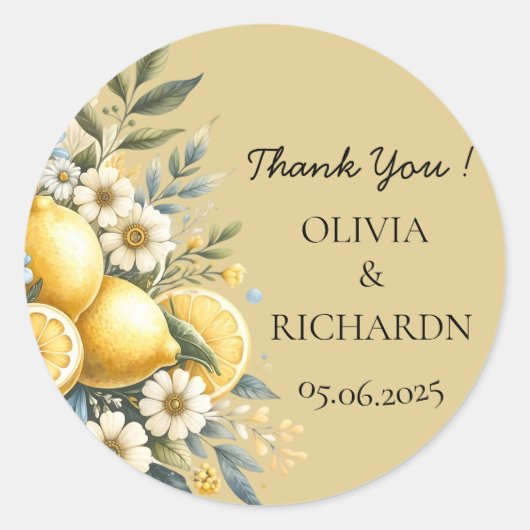 タイル地中海のフラワーイタリアンポジターノレモン ラウンドシール (正面)
