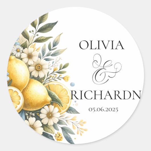 タイル地中海のフラワーイタリアンポジターノレモン ラウンドシール (正面)