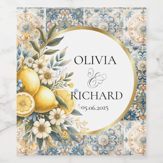 タイル地中海のフラワーイタリアンポジターノレモン ワインラベル (シングルラベル)