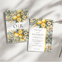 タイル地中海のフラワーイタリアンポジターノレモン 招待状