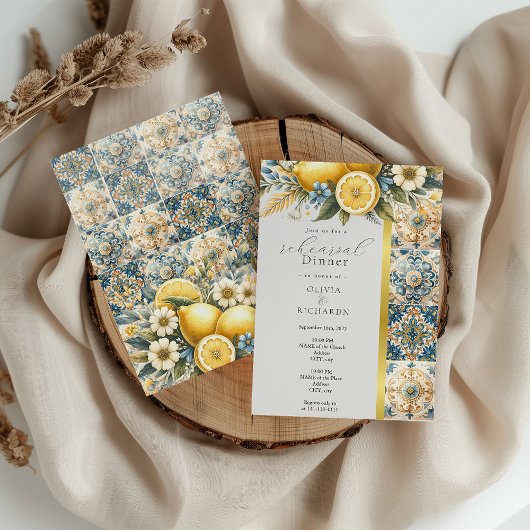 タイル地中海のフラワーイタリアンポジターノレモン 招待状
