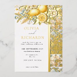 タイル地中海のフラワーイタリアンポジターノレモン 箔招待状