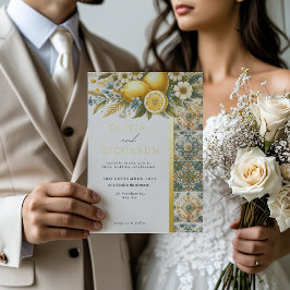 タイル地中海のフラワーイタリアンポジターノレモン 箔招待状