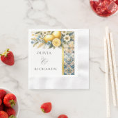 タイル地中海のフラワーイタリアンポジターノレモン 縁ありカクテルナプキン (インサイチュ)