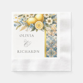 タイル地中海のフラワーイタリアンポジターノレモン 縁ありカクテルナプキン
