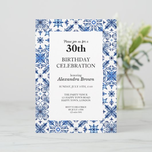 タイル地中海のフレーム30th誕生日フォトパーティー 招待状 (スタンド正面)