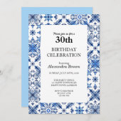 タイル地中海のフレーム30th誕生日フォトパーティー 招待状 (正面/裏面)