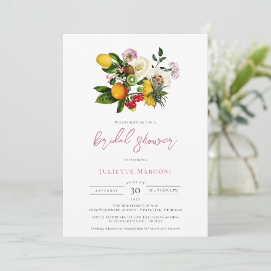 タイル地中海のフローラ柑橘類ブライダルシャワー 招待状 (スタンド正面)