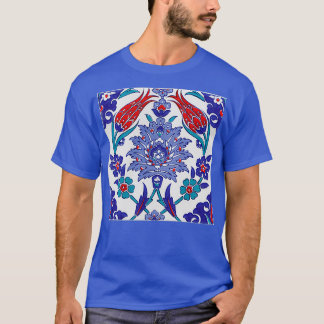 タイル地中海のブルーホワイトアンプレッドビューティフルシリコン Tシャツ