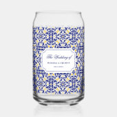 タイル地中海のブルー&イエロー結婚の贈り物 ガラス缶 (正面)