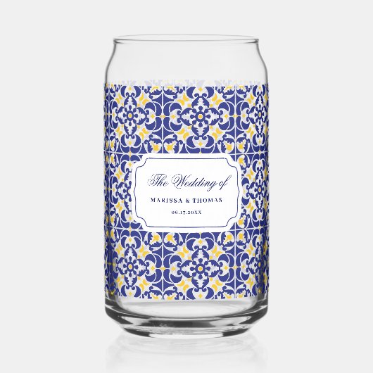 タイル地中海のブルー&イエロー結婚の贈り物 ガラス缶 (正面)