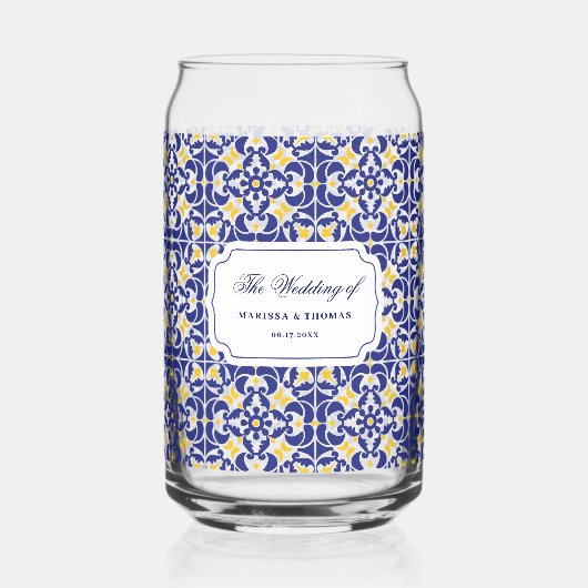 タイル地中海のブルー&イエロー結婚の贈り物 ガラス缶 (裏面)