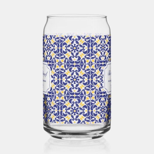 タイル地中海のブルー&イエロー結婚の贈り物 ガラス缶 (右)