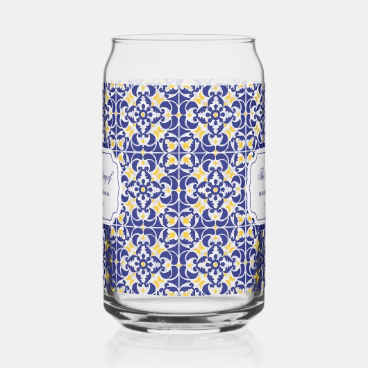 タイル地中海のブルー&イエロー結婚の贈り物 ガラス缶 (左)