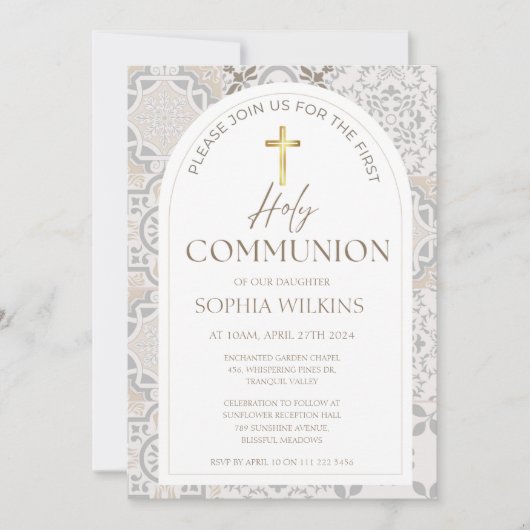 タイル地中海のボホ最初の聖餐式 招待状 (正面)