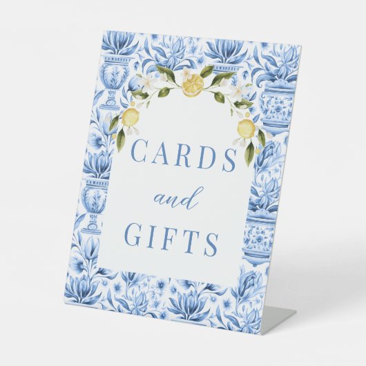 タイル地中海のル結婚・レモンのカードと贈り物 台座サイン (正面)