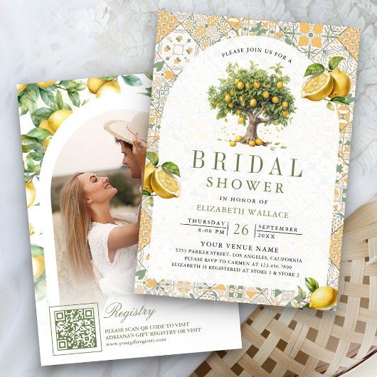 タイル地中海のレモンツリーアーチブライダルシャワー 招待状