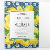 タイル地中海のレモンフォトコラージュ結婚ズ 三つ折り招待状 (内部最初)