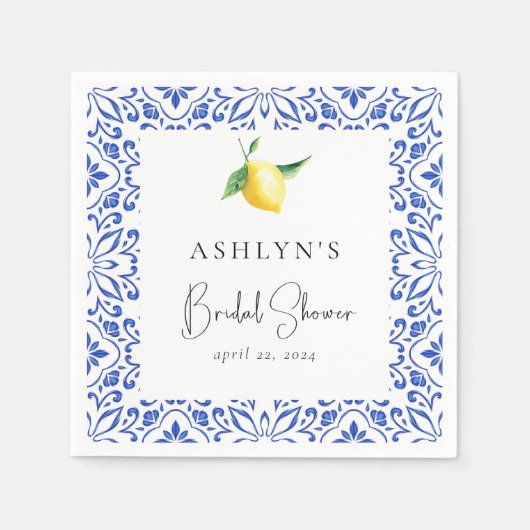 タイル地中海のレモンブライダルシャワーナプキンス スタンダードカクテルナプキン (正面)