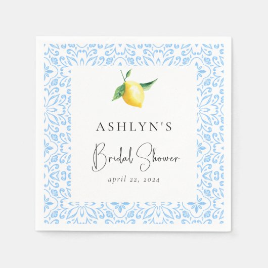 タイル地中海のレモンブライダルシャワーナプキンス スタンダードカクテルナプキン (正面)