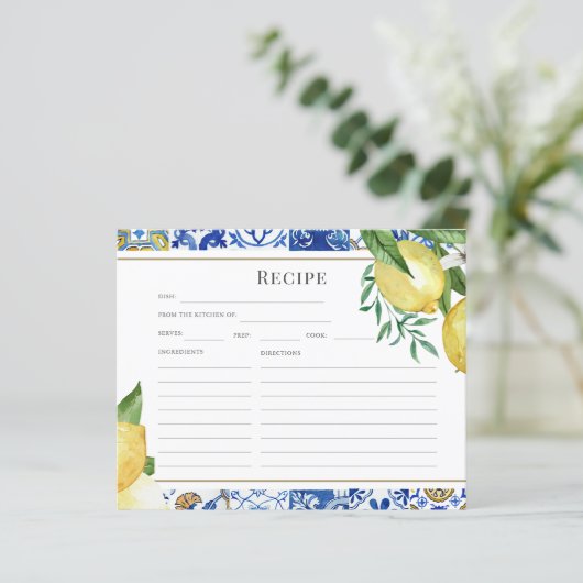 タイル地中海のレモンブライダルシャワーレシピカード (スタンド正面)