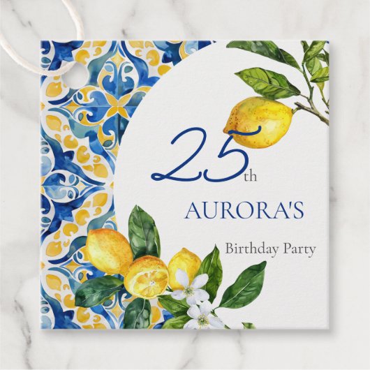 タイル地中海のレモン25誕生日 フェイバータグ (正面)