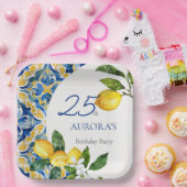 タイル地中海のレモン25誕生日 ペーパープレート (パーティー)