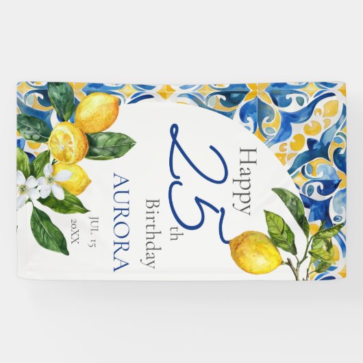 タイル地中海のレモン25誕生日 横断幕 (横)