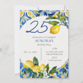 タイル地中海のレモン25th任意の年齢誕生日 招待状 (正面)