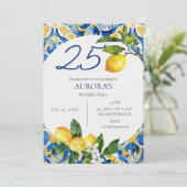 タイル地中海のレモン25th任意の年齢誕生日 招待状 (スタンド正面)