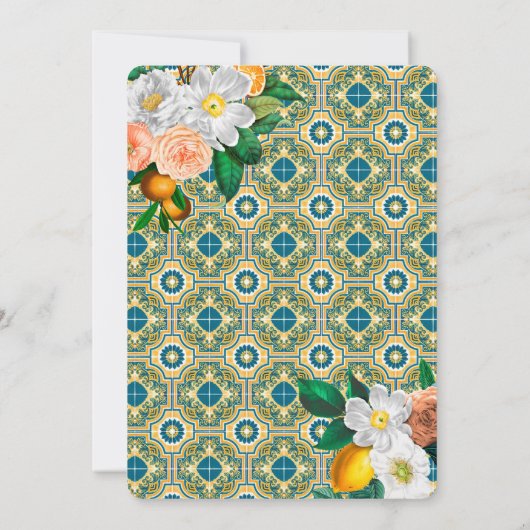 タイル地中海のヴィンテージフローラとレモンのシャワー 招待状 (裏面)