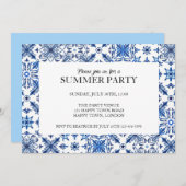 タイル地中海の枠の夏パーティー 招待状 (正面/裏面)