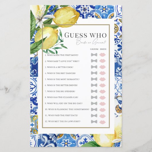 タイル地中海の柑橘系ブライダルシャワー推測する人 (正面)