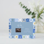 タイル地中海の超音波青ベビーシャワー インビテーションポストカード (スタンド正面)