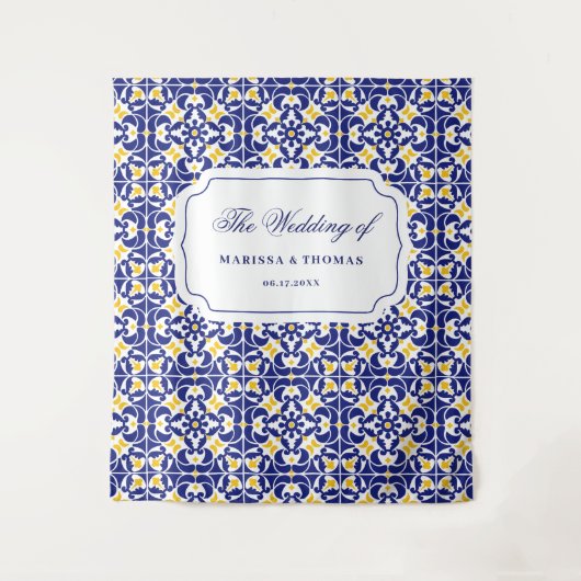 タイル地中海の青と黄結婚色の背景 タペストリー (正面)